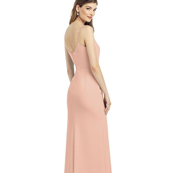 After Six 6822..Spaghetti Strap V-Back Crepe Gown with Front Slit..Peach...Sz 14 - Picture 3 of 7